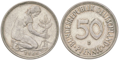 ФРГ 50 пфеннигов 1966 D KM 109 медно-никель 4613-1242