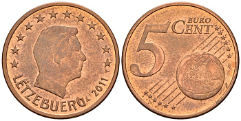 Люксембург 5 евроцентов 2011 KM 77 сталь плакированная медью UNC 4147-822