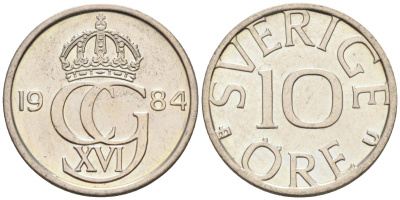 Швеция 10 эре 1984 Карл XVI Густав (1973- ) KM 850 медно-никель UNC 4585-441