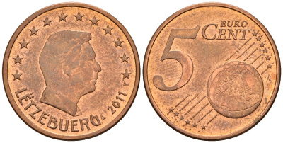Люксембург 5 евроцентов 2011 KM 77 сталь плакированная медью UNC 4147-822
