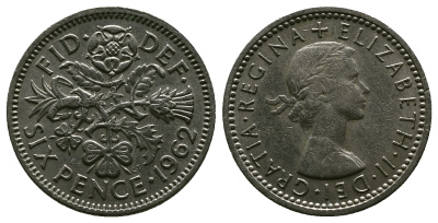 Великобритания 6 пенсов 1962 Елизавета II (1952-2022) KM 903, Spink 4149 медно-никель 4381-751