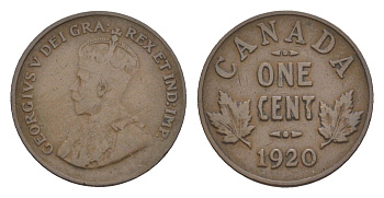 Канада 1 цент 1920 Георг V (1910-1936) KM 28 бронза 4636-544