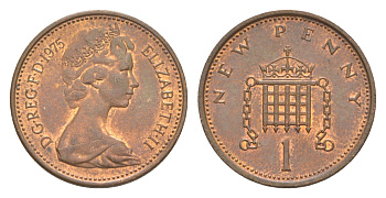 Великобритания 1 пенни 1975 Елизавета II (1952-2022) KM 915, Spink 4237 (B1) бронза UNC 4639-239
