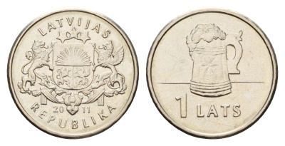 Латвия 1 лат 2011 Пивная кружка KM 119 медно-никель UNC M72-05