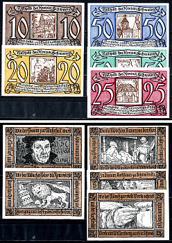 Швайниц (Пруссия, Саксония) полный набор из 10 нотгельдов (10, 20, 25 и 50 пфеннигов) 1921 Mehl Grabowski 1212.1 бумага UNC (пресс) 7556-60-4-1