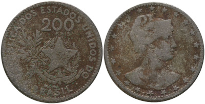 Бразилия 200 реалов (рейсов) 1901 MCMI KM 504 медно-никель 4575-137