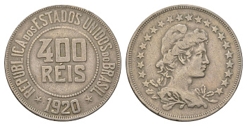 Бразилия 400 реалов 1920 KM 520 медно-никель 4624-1157