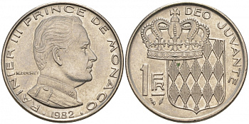 Монако 1 франк 1982 Ренье III (1949-2005) KM 140 никель 73-1414
