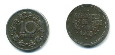 ФОХВИНКЕЛЬ 10 ПФЕННИГОВ 1918 НОТГЕЛЬД ФОХВИНКЕЛЬ, ЗЕМЛЯ СЕВЕРНЫЙ РЕЙН, ВЕСТФАЛИЯ железо 54-712