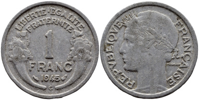 ФРАНЦИЯ 1 ФРАНК 1945 C KM 885a.3 алюминий 4393-1141