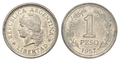 Аргентина 1 песо 1957 KM 57 сталь плакированная никелем 4663-835