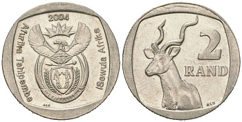 ЮАР 2 ранда 2004 KM 336 медь плакированная медно-никелем aUNC 4364-2134