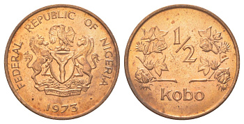 Нигерия 1/2 кобо 1973 KM 7 бронза UNC 4625-437