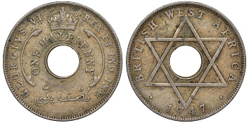 Британская Западная Африка 1/2 пенни 1947 H, Георг VI KM 18 медно-никель 25-2236