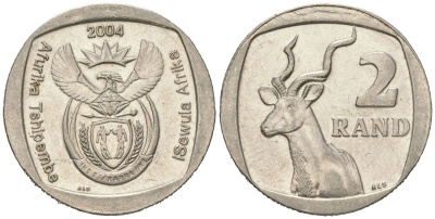 ЮАР 2 ранда 2004 KM 336 медь плакированная медно-никелем aUNC 4364-2134