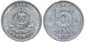 ГДР 5 ПФЕННИГОВ 1988 А алюминий 62-544