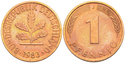 ФРГ 1 ПФЕННИГ 1981 J KM 105, J.380 сталь плакированная медью 4396-1532