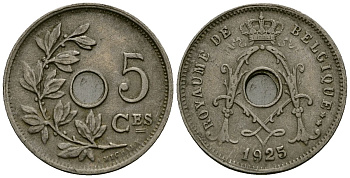Бельгия 5 сантимов 1925 Belgique, Альберт I (1909-1934) KM 66 медно-никель 4173-532