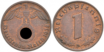 ГЕРМАНИЯ 1 РЕЙХСПФЕННИГ 1938 D J 361, KM 89 бронза aUNC 73-267