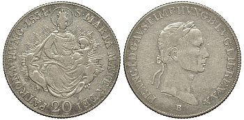 Венгрия 20 крейцеров 1834 В, Фердинанд I (1835-1848), мадонна с младенцем KM 415.3 серебро 413-3712