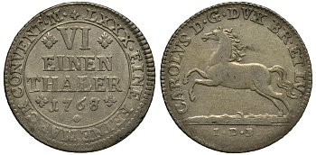 Брауншвейг-Вольфенбюттель 1/6 талера 1768 IDB, вес 5,16 гр. KM 971 серебро 413-2123