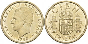 Испания 100 песет 1988 Хуан Карлос I (1975-2014) KM 826 алюминиевая бронза 68-146