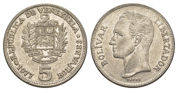 Венесуэла 5 боливаров 1977 Симон Боливар Y 53 никель 4583-726