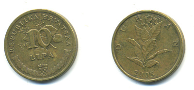 Хорватия 10 лип 2005 табак обыкновенный, легенда на хорватском KM 6 сталь плакированная латунью 3999-916