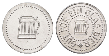 Германия жетон в 1 "стакан пива" ND диаметр 24 мм, вес 1,1 гр алюминий UNC 4638-823
