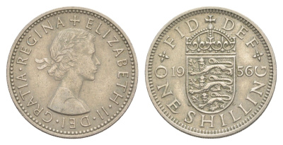 Великобритания 1 шиллинг 1956 Елизавета II (1952-2022), Английский герб KM 904, Spink 4147 медно-никель 4641-957