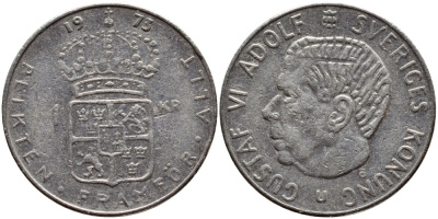 Швеция 1 крона 1973 Густав VI Адольф (1950-1973) KM 826а медь плакированная медно-никелем 4395-946