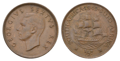 ЮАР 1/2 пенни 1949 Георг VI (1936-1952) KM 33.1 бронза 4678-257