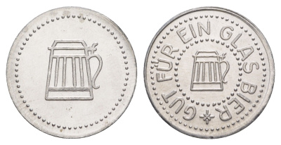 Германия жетон в 1 "стакан пива" ND диаметр 24 мм, вес 1,1 гр алюминий UNC 4638-823