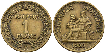 Франция 1 франк 1923 KM 876, Le Franc 218.5 алюминиевая бронза 4142-741