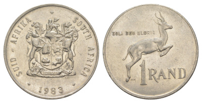 ЮАР 1 ранд 1983 антилопа спрингбок, герб KM 88a никель 4645-925