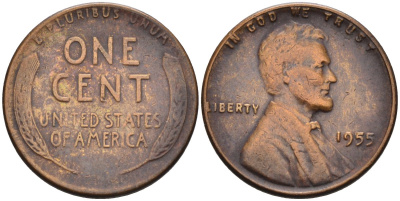 США 1 цент 1955 Линкольн KM A132 бронза 4580-366