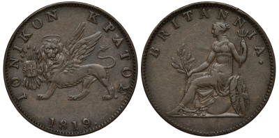 Греция, Ионические острова 2 лепты 1819 Британская администрация (1809-1863) KM 31 медь 441-1224