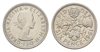 Великобритания 6 пенсов 1961 Елизавета II (1952-2022) KM 903, Spink 4149 медно-никель 4651-1164