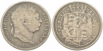 Великобритания 6 пенсов 1818 Георг III (1760-1820) KM 665, Spink 3791 серебро 1515-2234