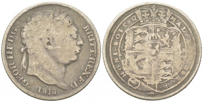 Великобритания 6 пенсов 1818 Георг III (1760-1820) KM 665, Spink 3791 серебро 1515-2234