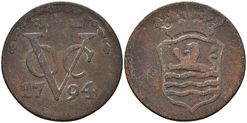 Нидерландская Восточная Индия, Зеландия (Zeeland) 1 дуит 1794 KM 159 медь 4577-122