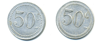 ФРАНЦИЯ 50 САНТИМОВ НАЧАЛО XX ВЕКА d 24 мм, вес около 1,0 гр., платежный жетон., платежный жетон алюминий 89-1037