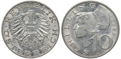 Австрия 10 шиллингов 1980 KM 2918 медно-никель 4122-417