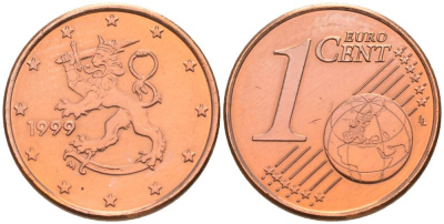 Финляндия 1 евроцент 1999 KM 98 сталь плакированная медью 68-833