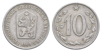Чехословакия 10 геллеров 1969 KM 49.1 алюминий 4633-647