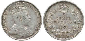 Канада 5 центов 1907 Эдуард VII (1901-1910) KM 13 серебро 4588-733