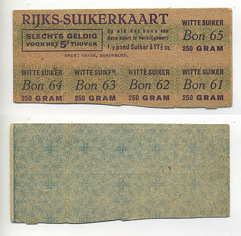 Нидерланды талоны на сахар 1944-1950 бумага 6317-34-1-2