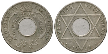 Британская Западная Африка 1/10 пенни 1938 Георг VI (1936-1952) KM 20 медно-никель 4621-232