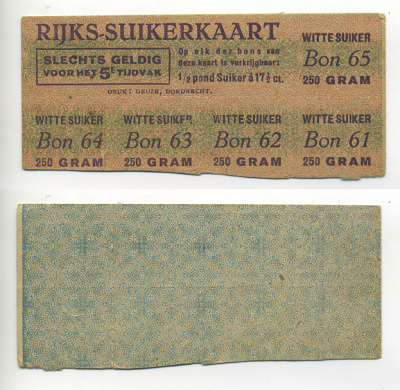 Нидерланды талоны на сахар 1944-1950 бумага 6317-34-1-2