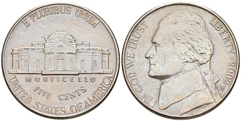 США 5 ЦЕНТОВ 2002 P ДЖЕФФЕРСОН KM A192 медно-никель 190-217